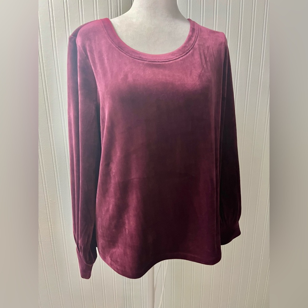 Chico's Rich Velvet Long Sleeve Top - Deep Burgundy